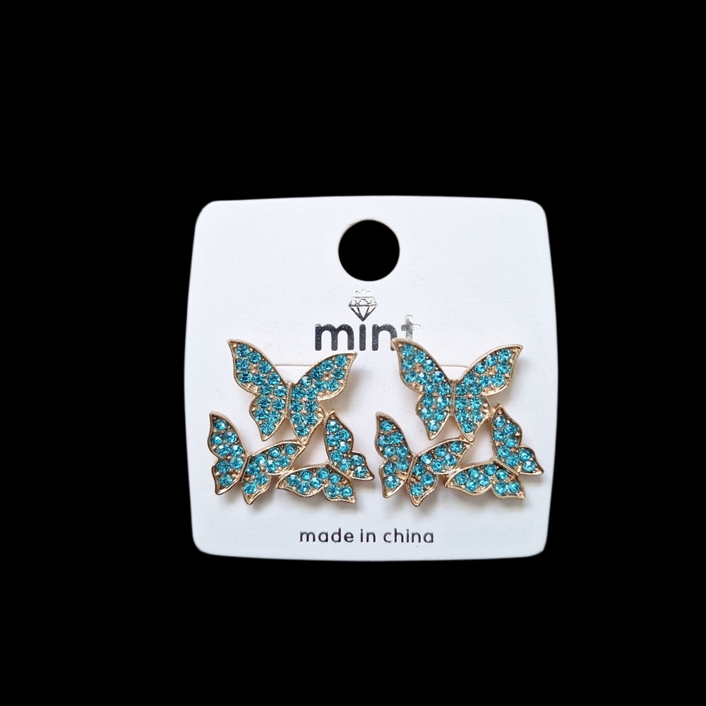 3 For $15 Blue and Gold Butterfly Earrings - Picture 2 of 2
